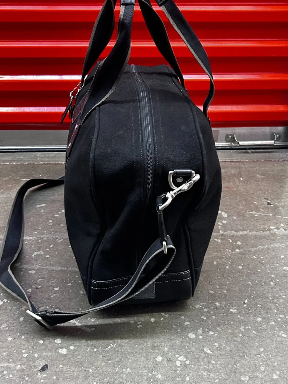 Coach black duffle bag canvas leather trim weekender travel gym bag unisex - Picture 5 of 14